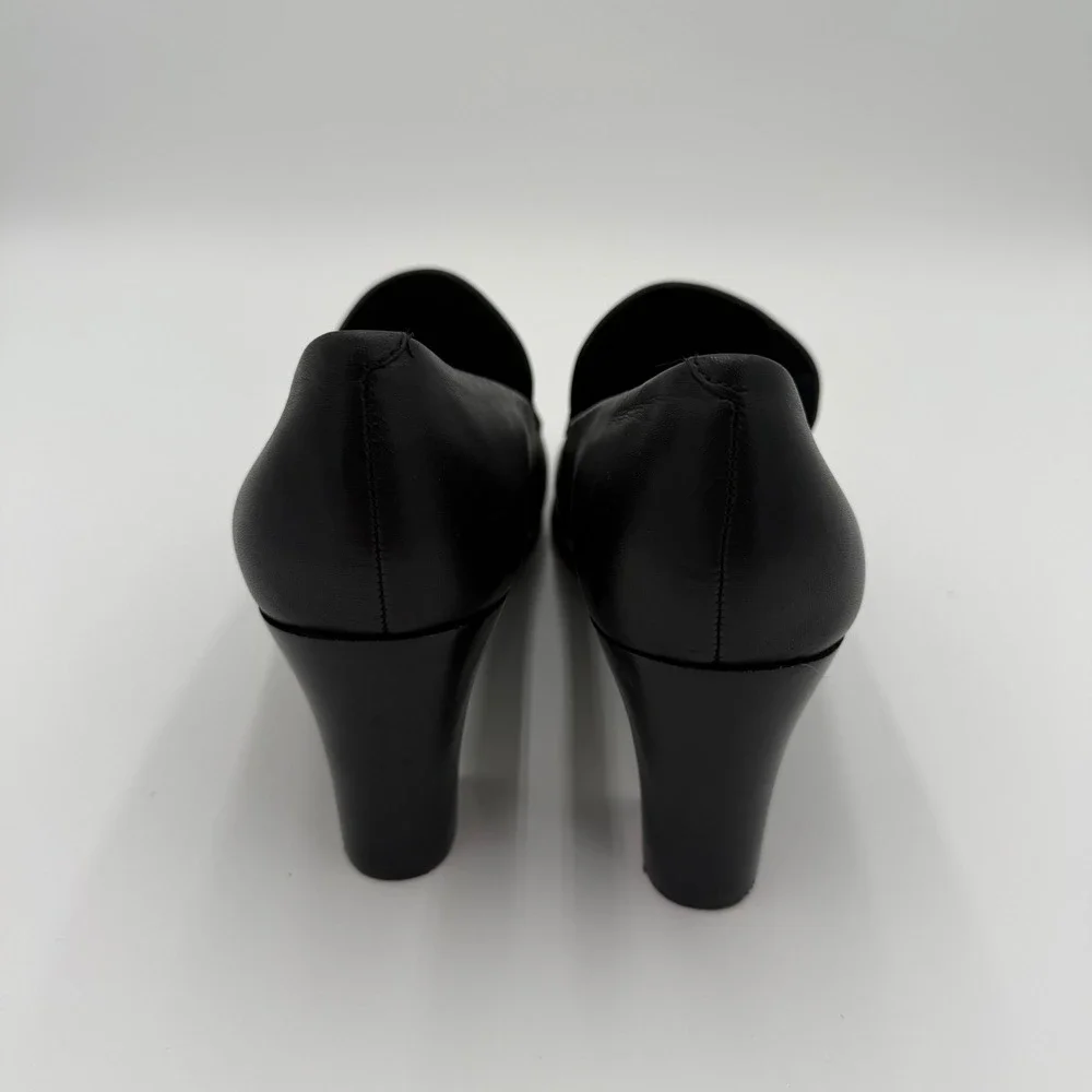 Franco‎ Sarto Nolan Pump Black Leather Block Heel Loafers High Heels Shoes 9.5